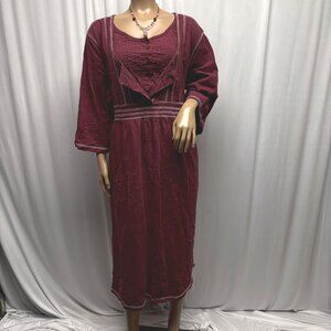 Only Necessities Cotton Dress Womens Size 2X Waist Tie Casual Lagenlook Hippie